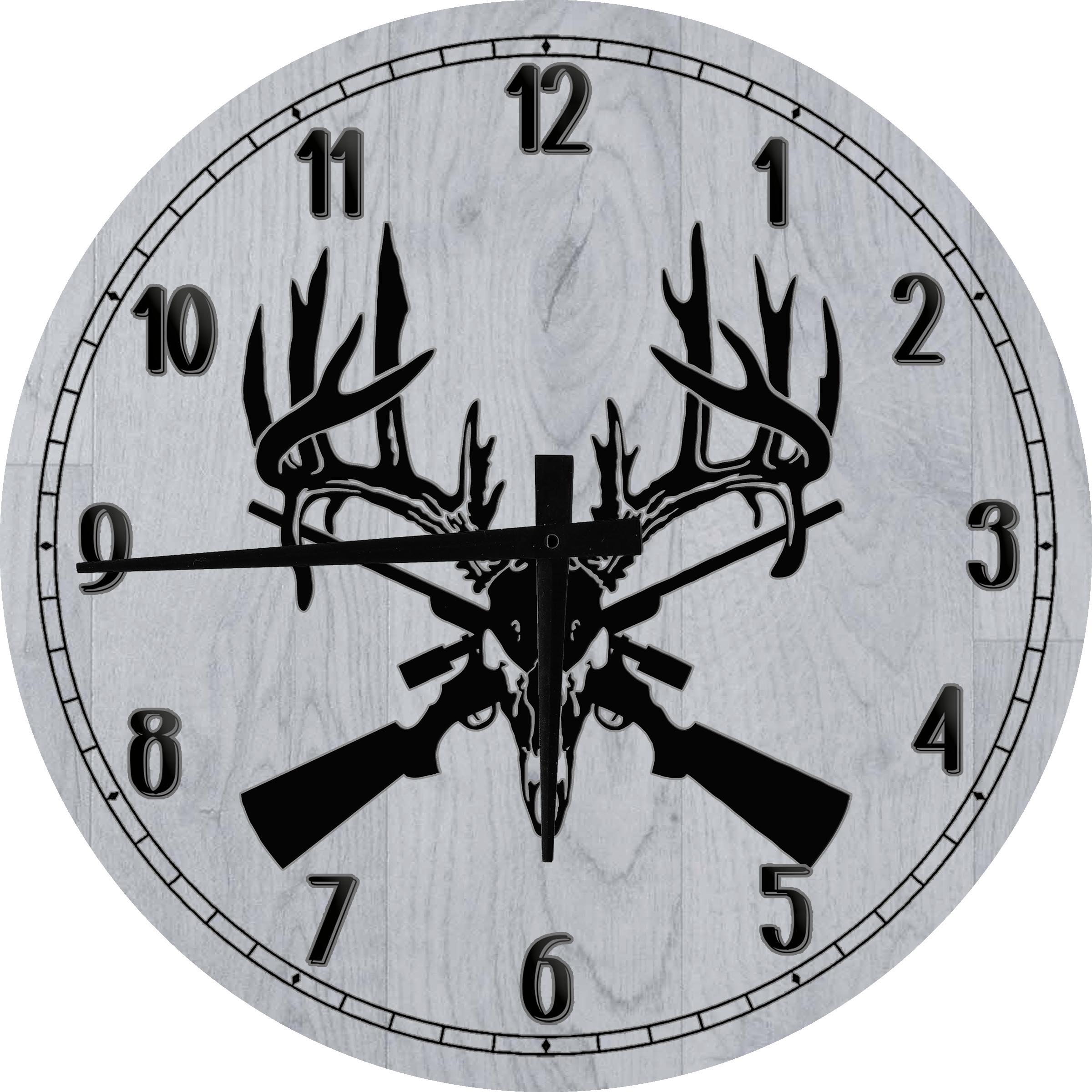 Large Wood Wall Clock 24 Inch Round Deer Skull Big Rack Crossed Hunting ...