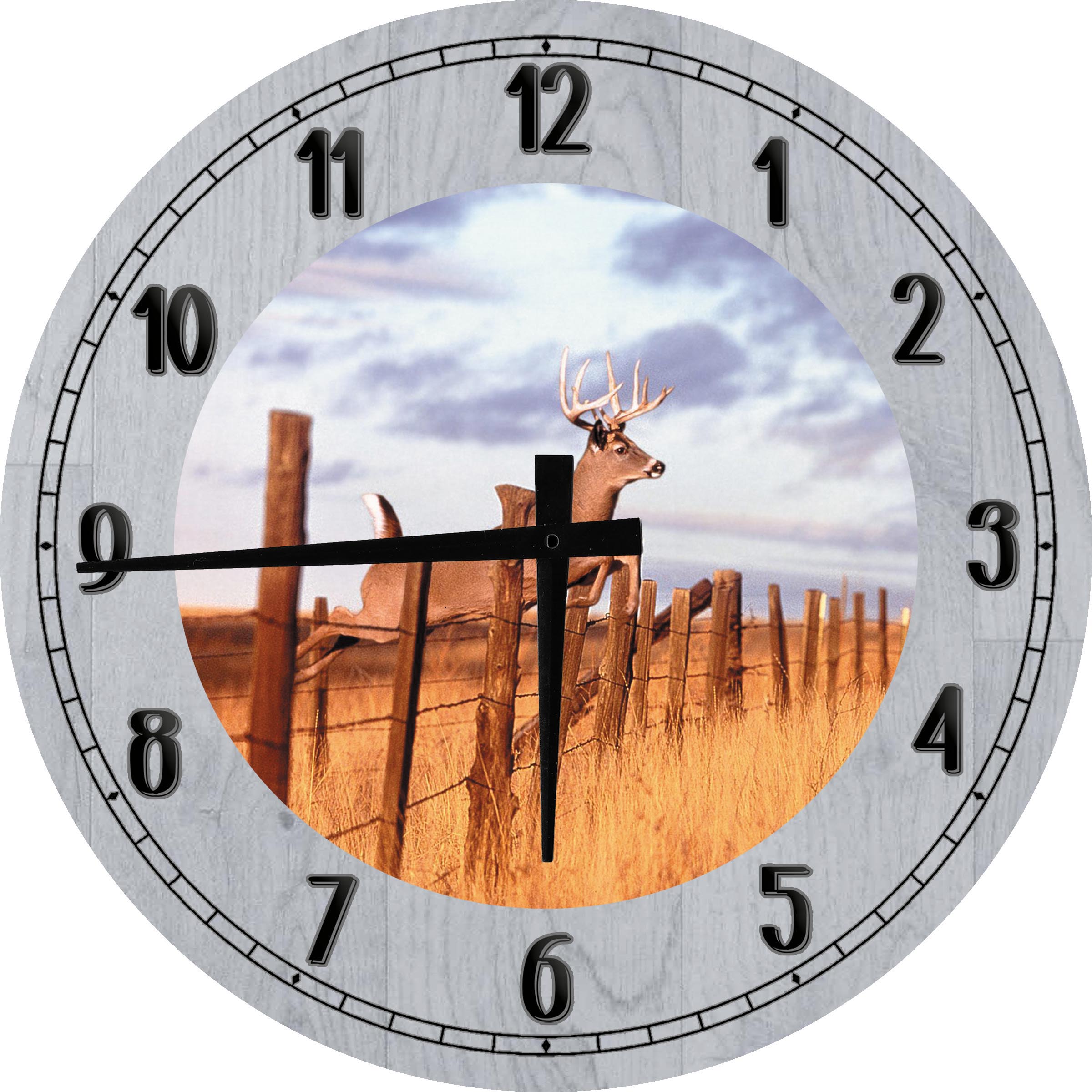Large Wood Wall Clock 24 Inch Round Deer Wall Art Buck Deer Jumping ...
