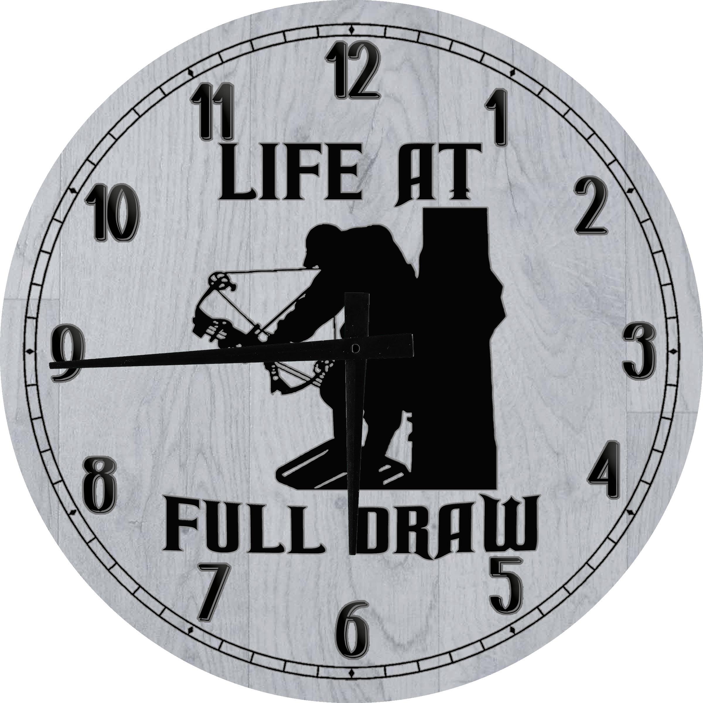 Large Wood Wall Clock 24 Inch Round Deer Wall Art Life at Full Draw Bow Hunter Outdoors Round