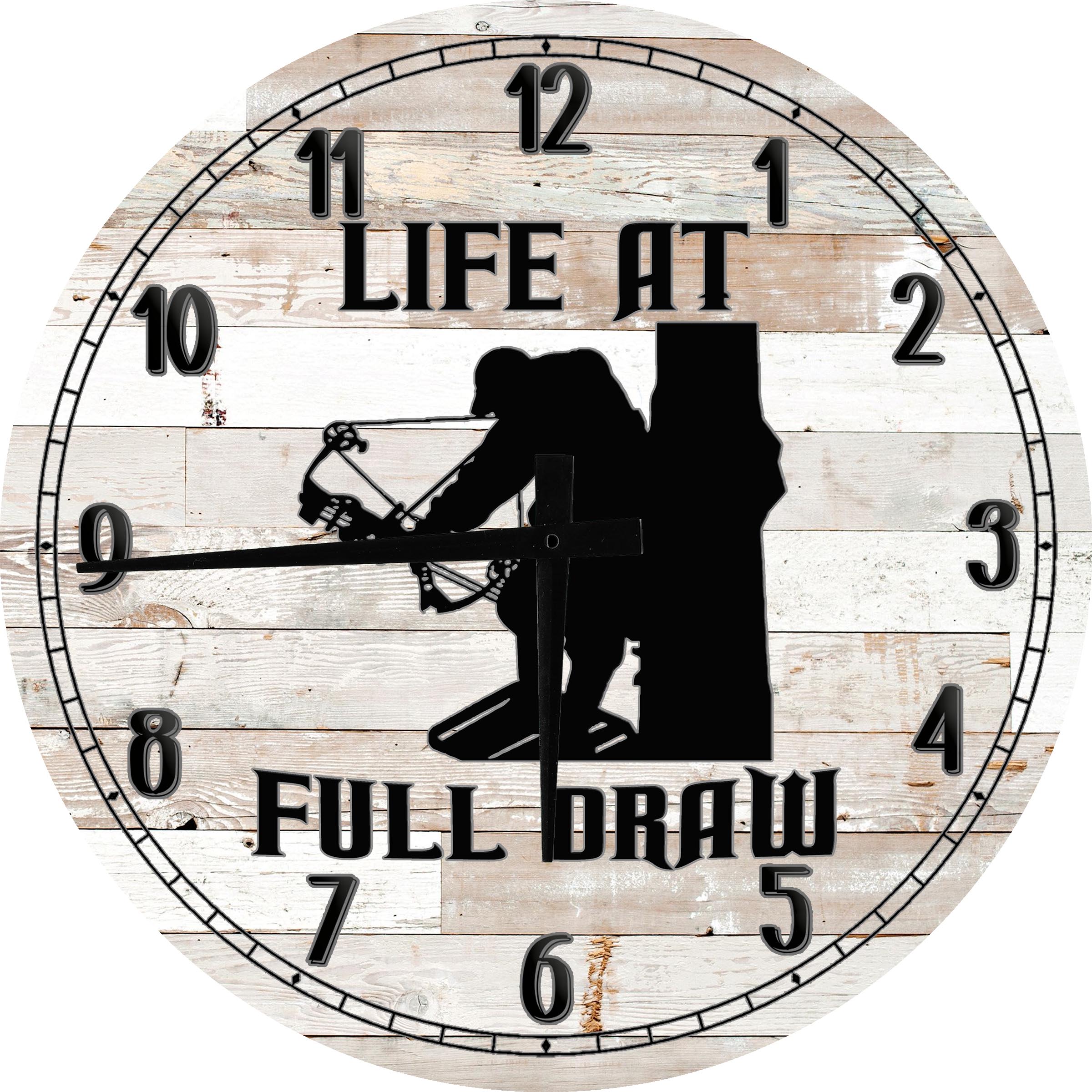 Large Wood Wall Clock 24 Inch Round Deer Wall Art Life at Full Draw Bow ...