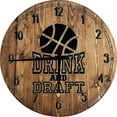 thumbnail image 1 of Large Wood Wall Clock 24 Inch Round Drink and draft basketball brackets sports hoops funny Round Small Battery Operated Brown Wall Art, 1 of 4