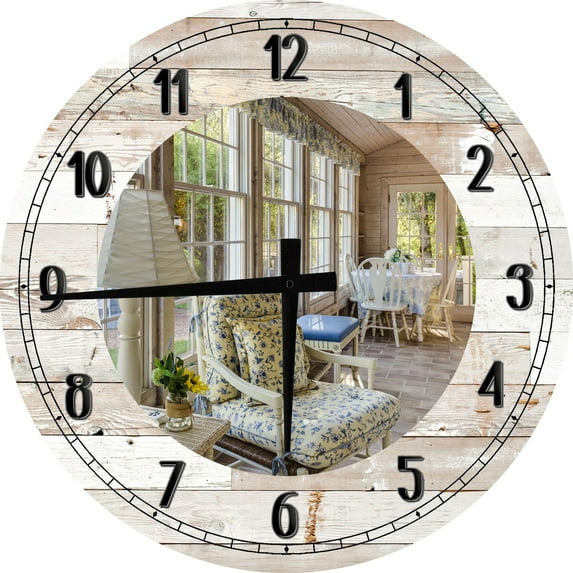Large Wood Wall Clock 24 Inch Round Farmhouse Back Porch Country Wall Art for White Round Small Battery Operated White