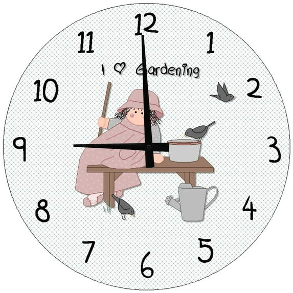 Large Wood Wall Clock 24 Inch Round I Love Gardening Farmhouse Round Small Battery Operated Wall Art