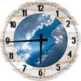 thumbnail image 1 of Large Wood Wall Clock 24 Inch Round Sky Wall Art Blue Clouds Sun Coming Thru Round Small Battery Operated White, 1 of 4
