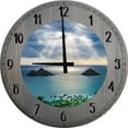 thumbnail image 1 of Large Wood Wall Clock 24 Inch Round Tropical Island Beach Navy Blue Sky Wall Decor for Living Room Round Small Battery Operated Gray Wall Art, 1 of 4