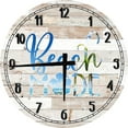 thumbnail image 1 of Large Wood Wall Clock 24 Inch Round Tropical Wall Art Beach Mode Ocean Sky Summer Vacation Round Small Battery Operated White, 1 of 4