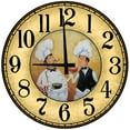 thumbnail image 1 of Large Wood Wall Clock 24 Inch Round Waiter and Chef Café Kitchen Round Small Battery Operated Wall Art, 1 of 4