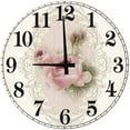 thumbnail image 1 of Large Wood Wall Clock 24 Inch Round White Filigree Pink Roses Round Small Battery Operated Wall Art, 1 of 4