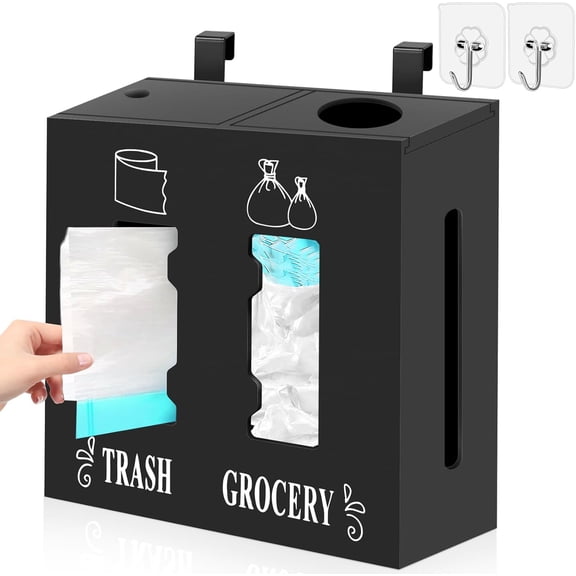 Large Wooden 2-in-1 Trash Bag Dispenser - Grocery/Plastic Bag Holder for Under-Sink Kitchen Storage