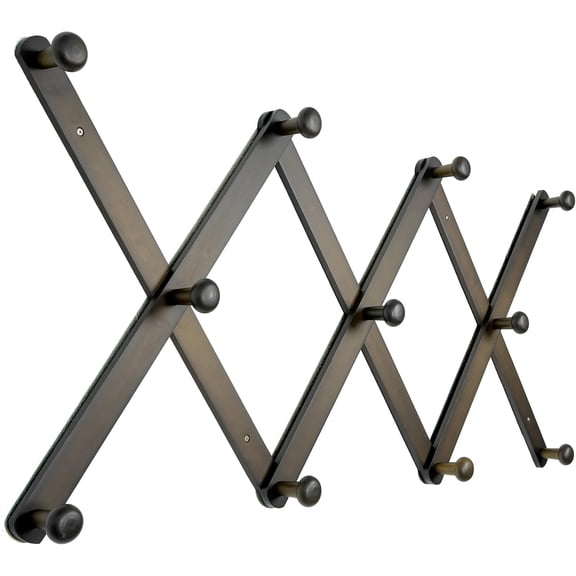 Large Wooden Accordion Wall Hat Rack with 11 Pegs in Dark Walnut