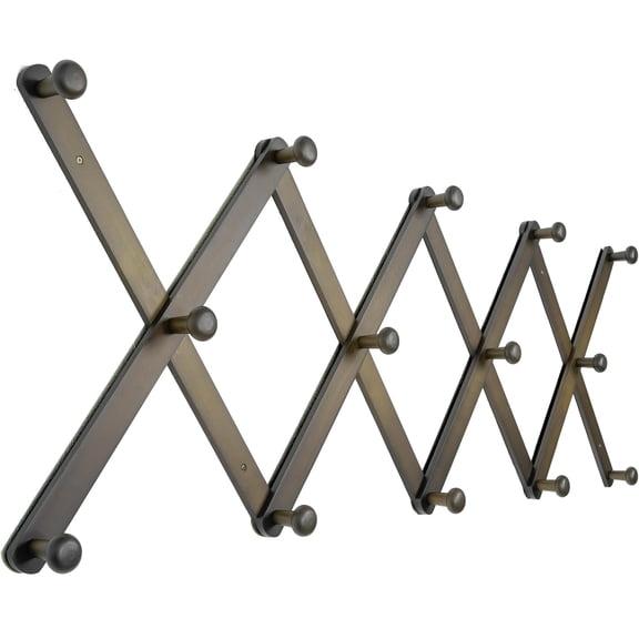 Large Wooden Accordion Wall Hat Rack with 14 Pegs in Dark Walnut