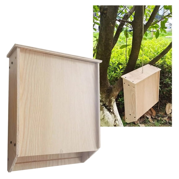 Large Wooden Bat House for Outdoors, Natural Bat Box Shelter for Outside Mounting, Easy to Clean Bat Habitat with Landing Pads, for Garden Pest Control, Yin-09