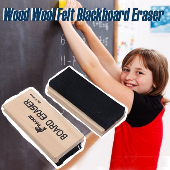 Large Wooden Blackboard Eraser with Felt, Whiteboard & Chalkboard Cleaner, Static-Free Chalk Eraser for Classroom, Office Teaching Use, Durable Wooden Handle Chalk Dust Remover (1PC)