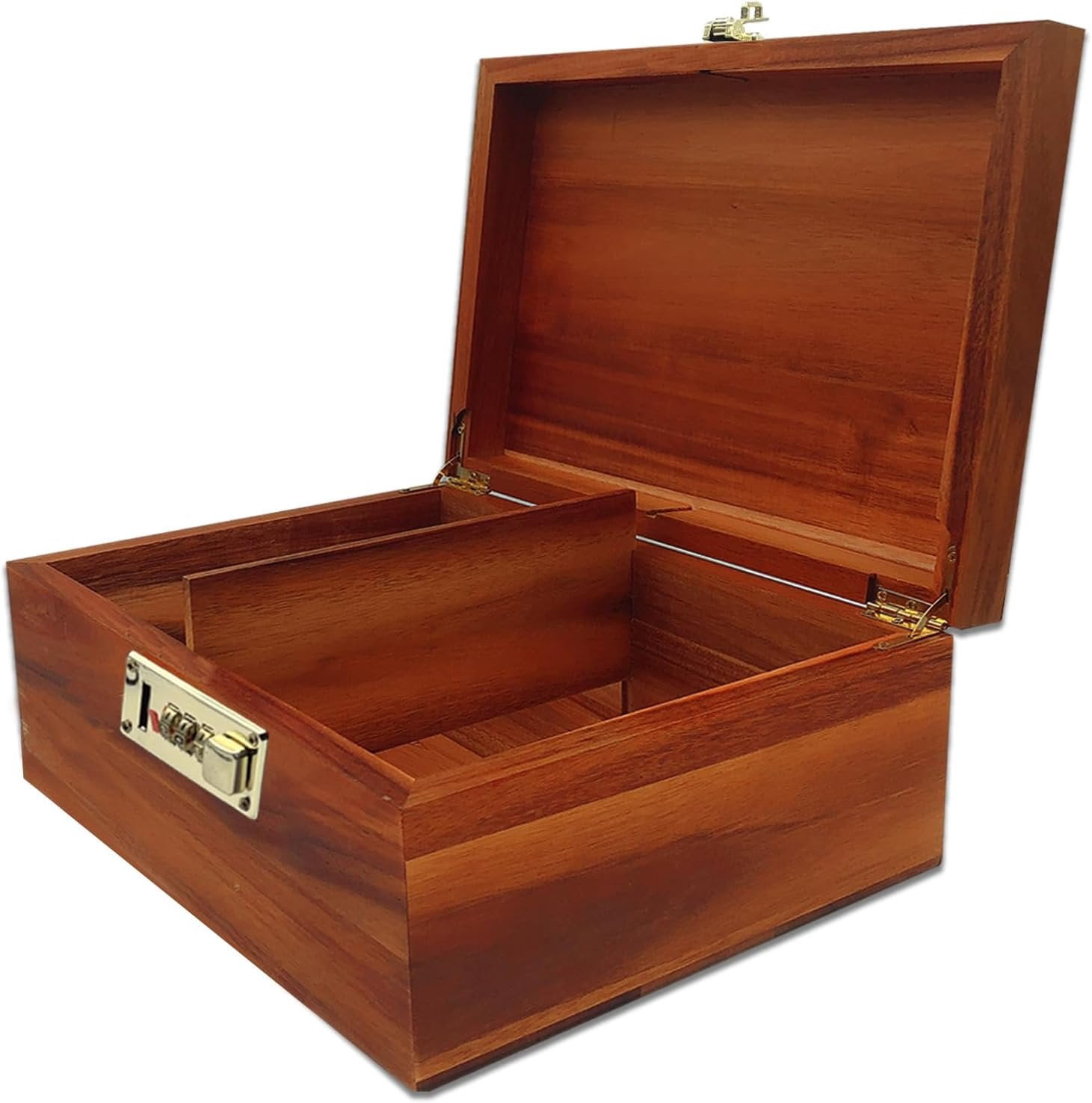 Large Wooden Box with Hinged Lid with Combination Lock With Adjustable ...