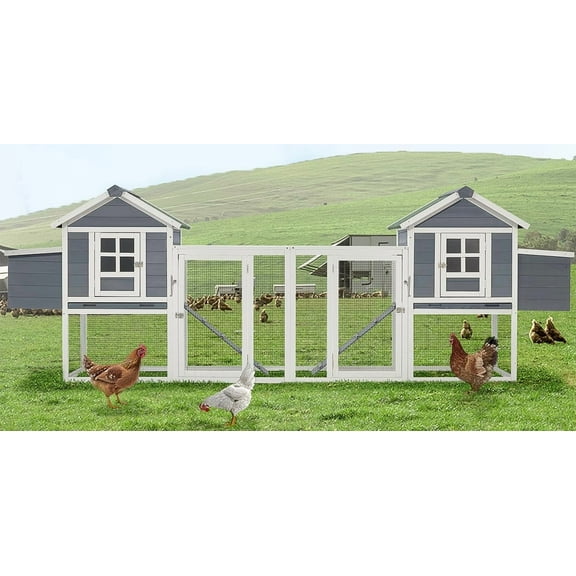 Large Wooden Chicken Coop With Garden Bed, Outdoor Hens House With Ramps And Nesting Boxes Removable Trays For Garden Backyard, 123" X 27.5" X 42.5", Natural Wood