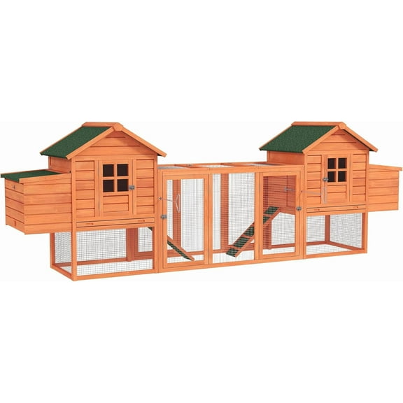 Large Wooden Chicken Coop With Garden Bed, Outdoor Hens House With Ramps And Nesting Boxes Removable Trays For Garden Backyard, 123" X 27.5" X 42.5", Natural Wood