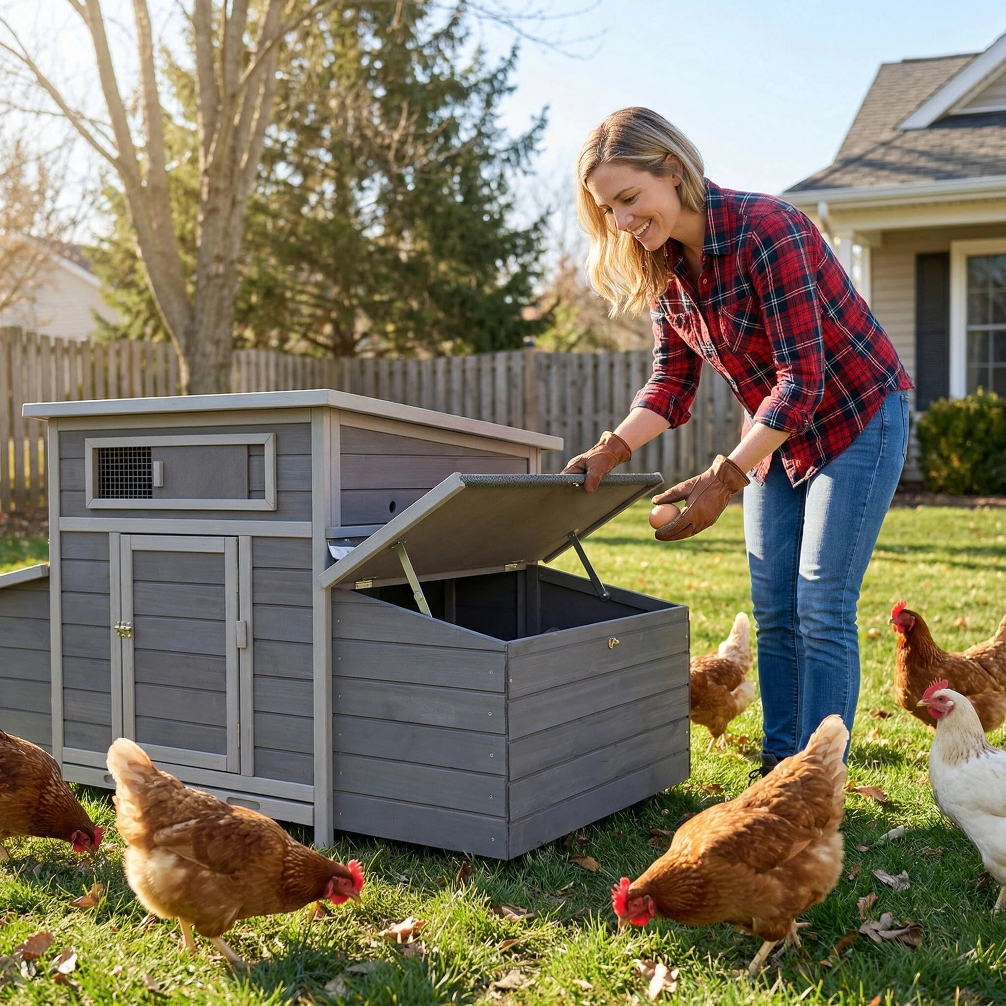 Large Wooden Chicken Coop Outdoor Hen House Poultry Cage for Outdoor with 2 Sides Nesting Boxes
