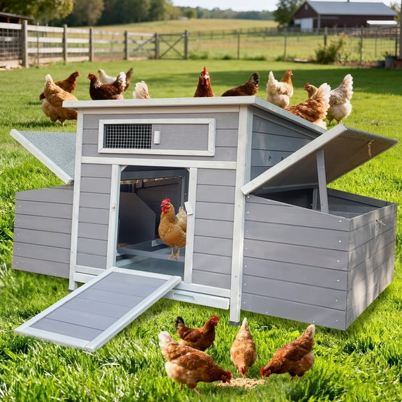 Large Wooden Chicken Coop Outdoor Hen House Poultry Cage for Outdoor with 2 Sides Nesting Boxes