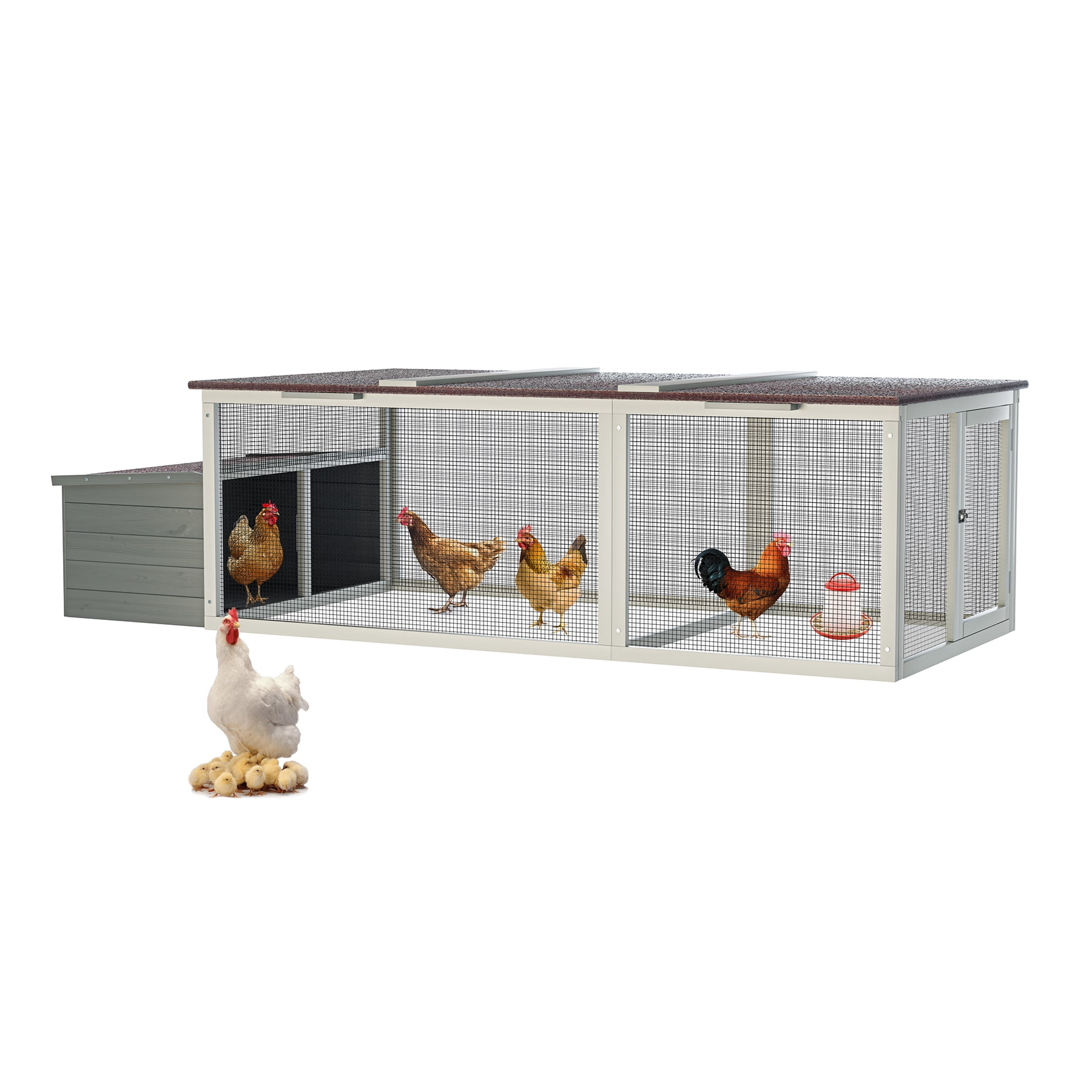 Large Wooden Chicken Coop, Outdoor Walk-in Hen House with Nesting Box, Weatherproof Asphalt Roof, Metal Mesh Run and Secure Locks, Poultry Cage for Backyard Farm