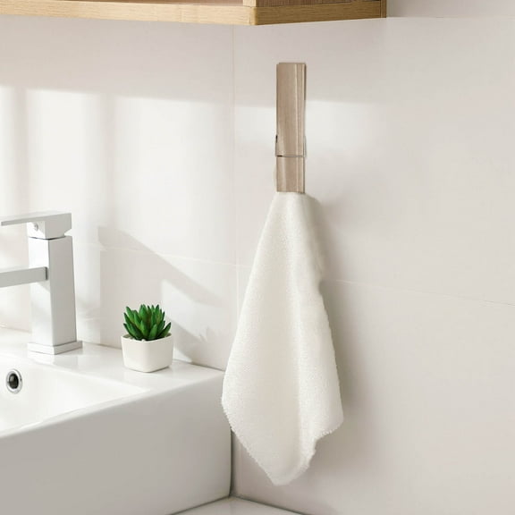 Large Wooden Clothespin Towel Hook - 5.91 Inch Rustic Bathroom Décor, Handmade Boho Grange Wall Art, Stainless Steel Spring for Nursery Laundry Room, Klds Blanket & Towel Holder, Farmhouse Style