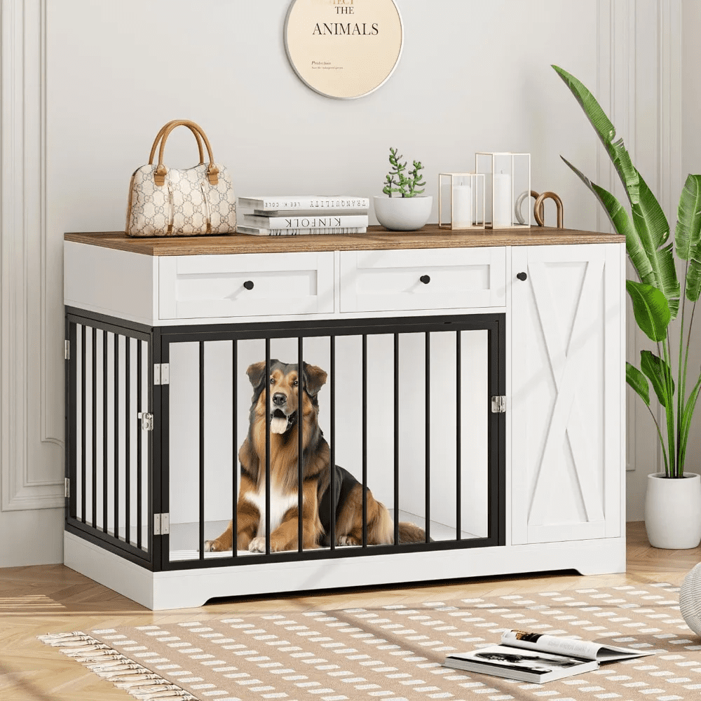 Large Wooden Dog Crate Furniture with Double Doors - Walmart.com