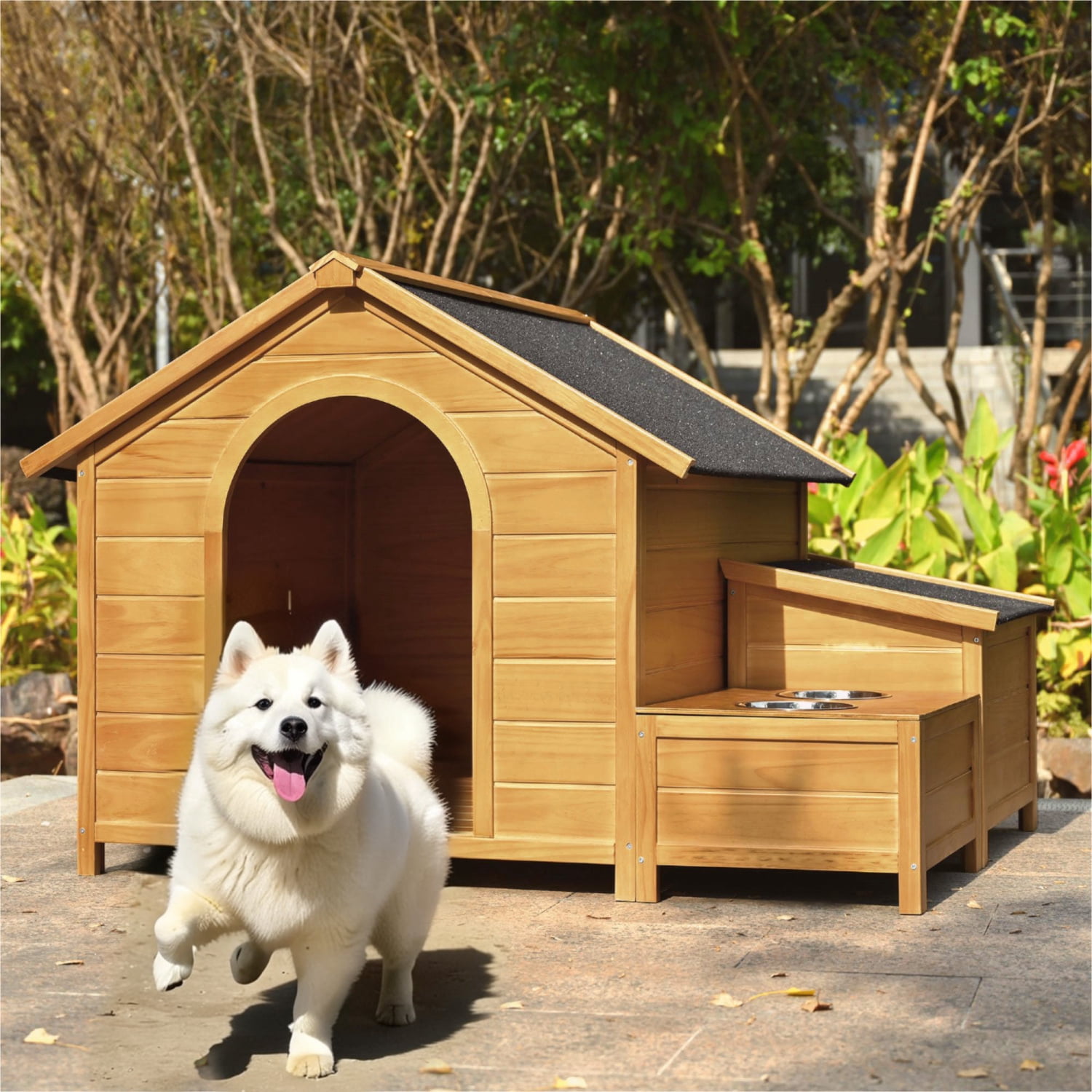 Large Wooden Dog House Big Breeds Cabin Shelter Asphalt Roof Solid Wood ...