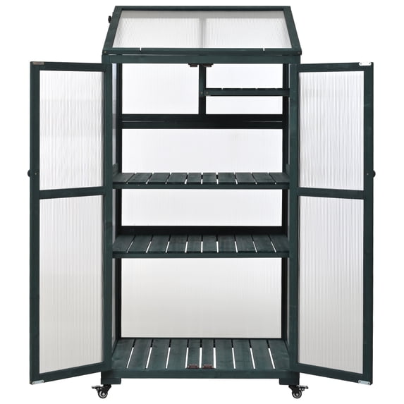 Large Wooden Greenhouse with Wheels & Adjustable Shelves - Portable Cold Frame for Balcony, Patio, Indoor/Outdoor Gardening