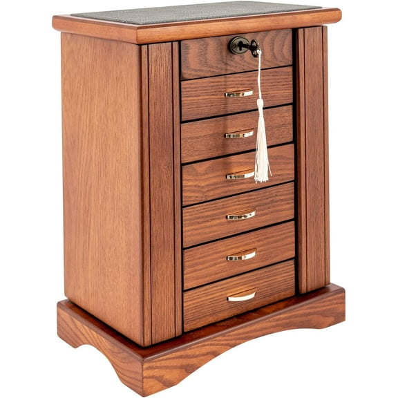 Large Wooden Jewelry Box 7-Layer Wooden Jewelry Boxes for Women Vintage Jewellery Cabinets Holder Organizer Storage Case for Ring Necklace Earring Bracelet (7 Layers-Brown)
