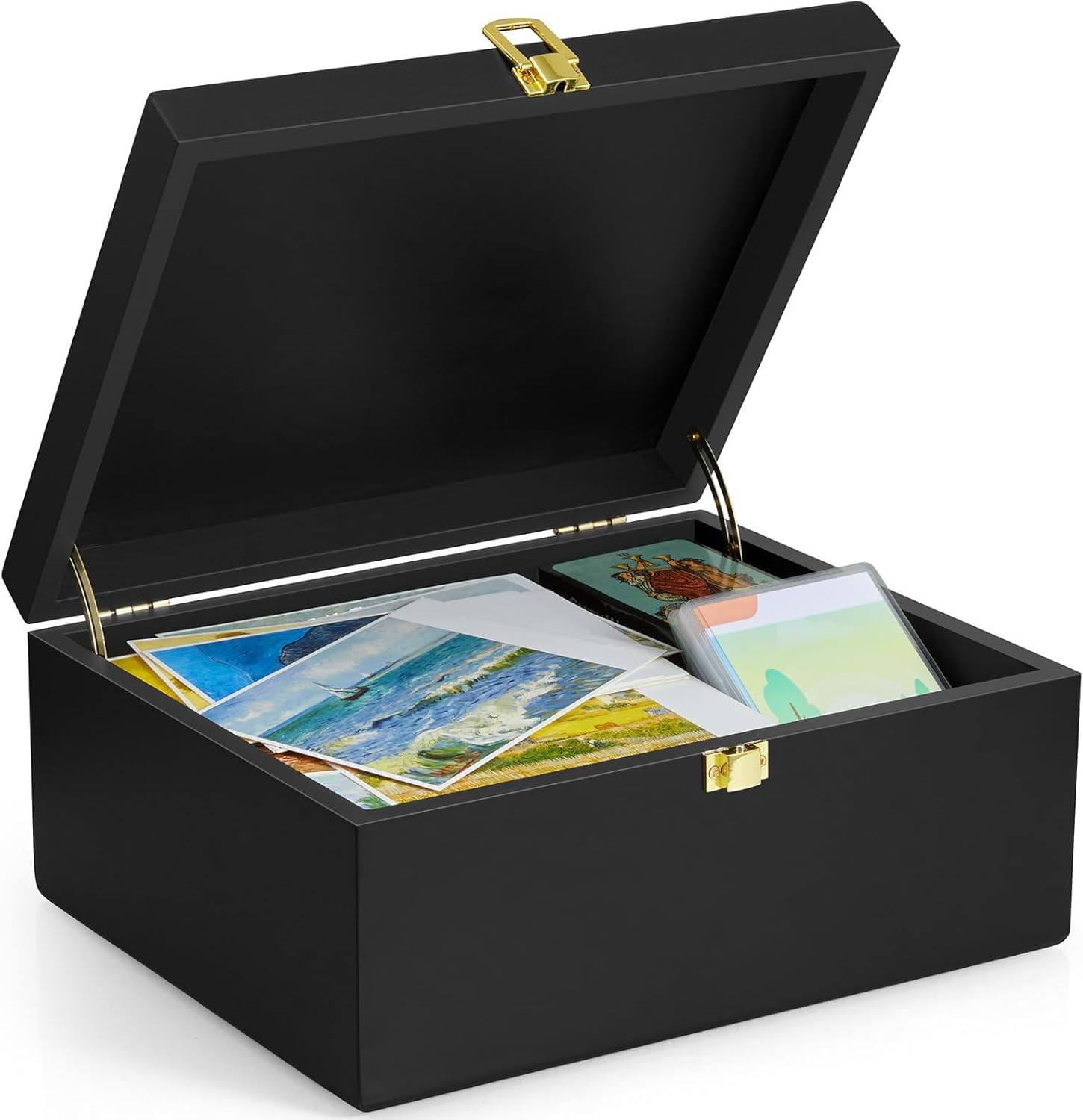 Large Wooden Keepsake Box, Black Memory Box, Decorative Storage Box with Hinged Lid, Large Card Box