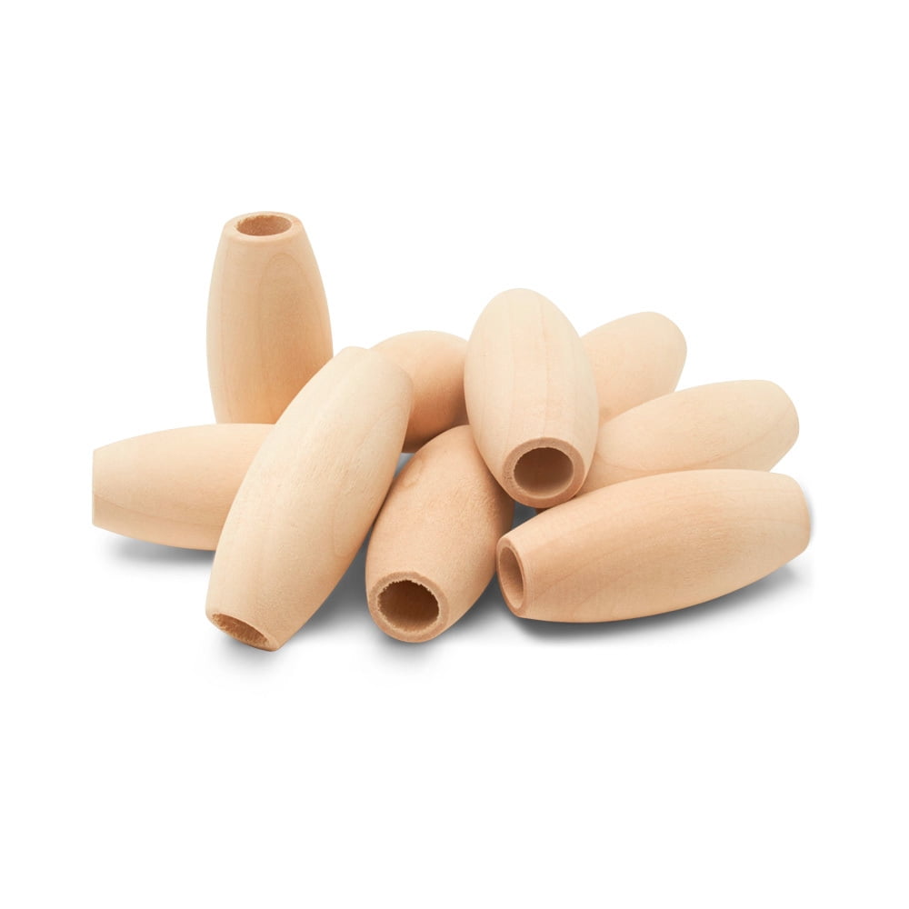 Large Wooden Macrame Beads 2" Pack of 25 Oval Wood Beads Natural Rounded Tube Beads for Jewelry, Crafting, and Macrame, by Woodpeckers