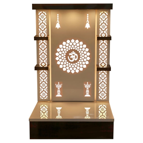 Large Wooden Mandir For Home|Temple Home|Pooja Mandir|Wall Hanging & Table Top Home Mandir with LED Lights L 60 cm x W 40 cm x H 109 cm