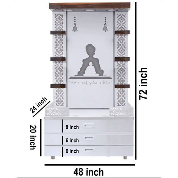 Large Wooden Mandir White Temple With LED Lights For Home And Office | Puja Mandir | Table Top Mandir Xtra Large (724824"HWD Inches)