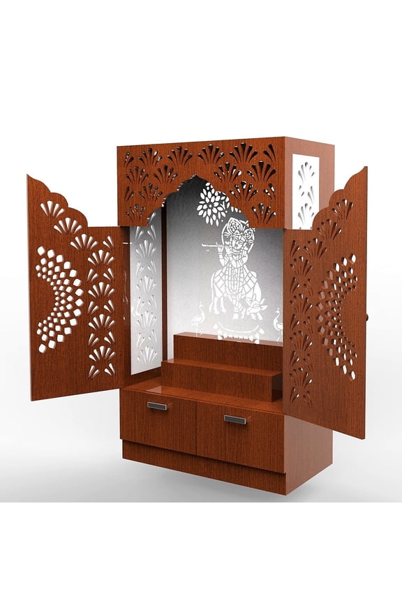 Large Wooden Mandir With Doors And Cabinets / Mandir With LED Lights / Temple for Home And Office / Customized Designer Pooja Temple Mandap