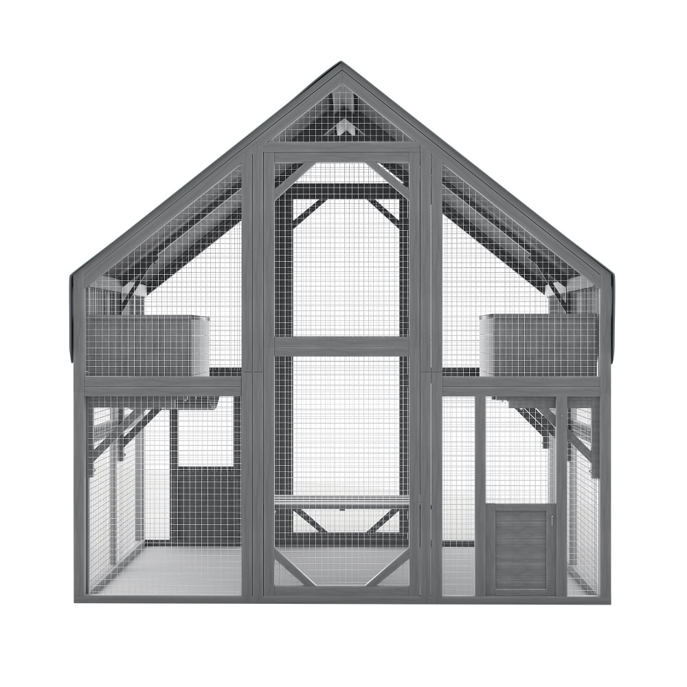 Large Wooden Outdoor Cat Enclosure, Multi-Cat Catio with Platforms, Resting Boxes & Bridge, Waterproof UV Proof Canopy Included