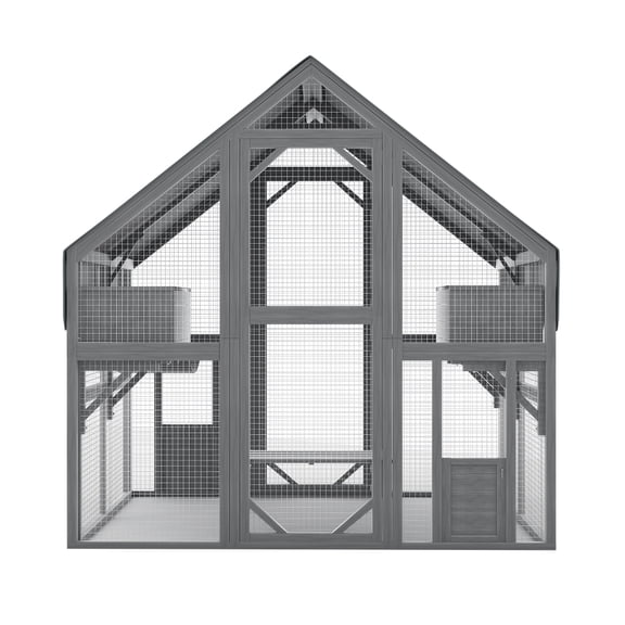 Large Wooden Outdoor Cat Enclosure, Multi-Cat Catio with Platforms, Resting Boxes & Bridge, Waterproof UV Proof Canopy Included