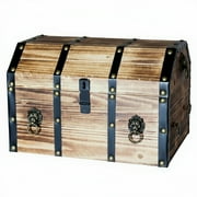 Vintiquewise Wooden Treasure Chest Trunk Vintage-Style Storage Box with Leather Straps Brass Rivets Lion Head Ornaments & Latch Closure Decorative Accent and Functional Organizer for Home D cor