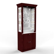 Large Wooden Pooja Mandir For Home With LED Lights / Home Designer Temple / Puja Unit Glossy Brown Cabinets Led Lights / Ganesh Carvin