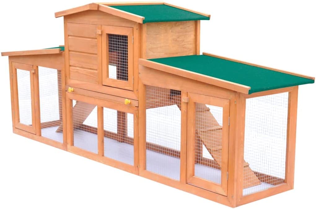 Large Wooden Rabbit Hutch with 2 Runs Sturdy Small Animal Pet Cage