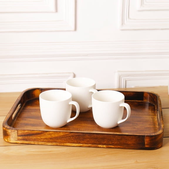 Large Wooden Serving Tray, Fruit Platter for Parties Rustic Brown Finish, Decorative Ottoman Tray for Food and Drinks