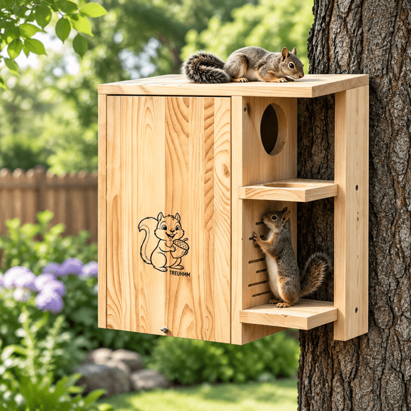 Large Wooden Squirrel House For Outside 2-in-1 Nesting Box