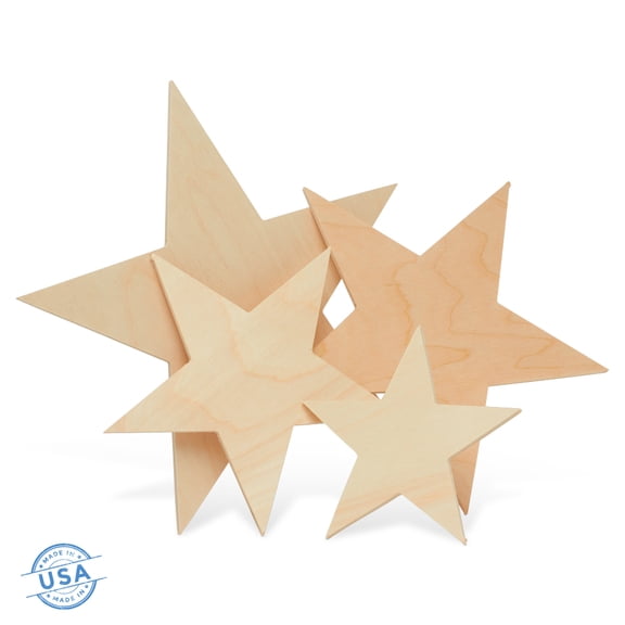Large Wooden Stars, Star Cut Outs, Use as Star Wall Décor and Patriotic Décor, Unfinished Wood Crafts, 17 Inch, Pack of 2