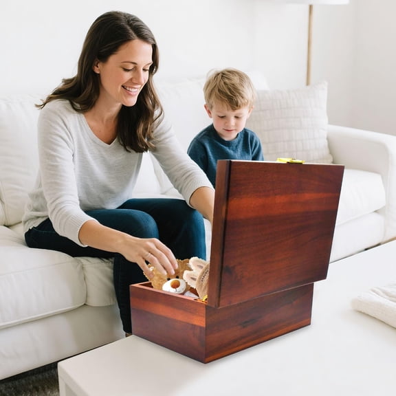 Large Wooden Storage Box with Hinged Lid, Wood Keepsake Chest, Vintage