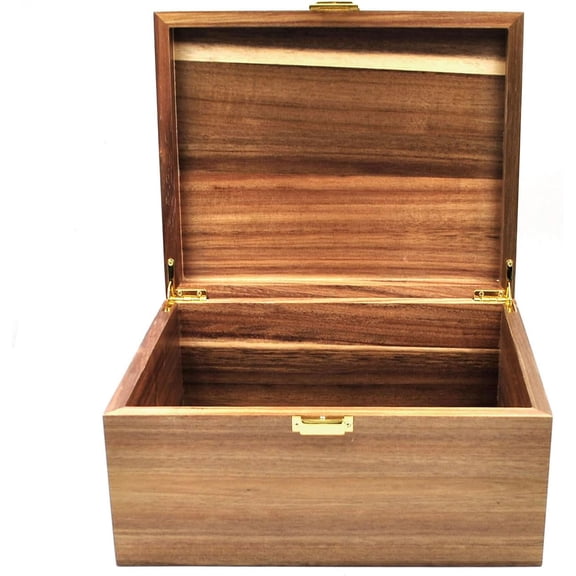Large Wooden Storage Box with Hinged Lid, Wood Keepsake Chest, Perfect for Storing Souvenirs, Jewelry, Tools, Clothes, Recipes, Receipts, Small Accessories, etc, 11" x 8.5" x 5.1", Original
