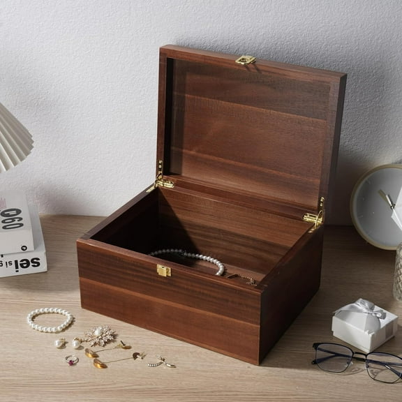 Large Wooden Storage Box - Wood Box with Lid for Home Decor, Ideal for Keepsakes, Trinkets, Jewelry & Photo, 12.5x9.4x6.1 IN, Wood Keepsake Memory Gift Boxes, Rustic Design-WB004- X Large