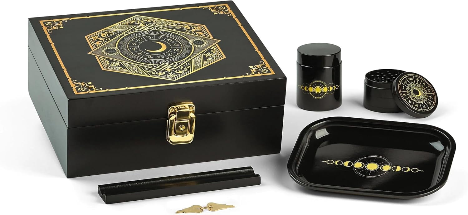 Large Wooden Storage Box Zodiac Locking Box w/key. including ...