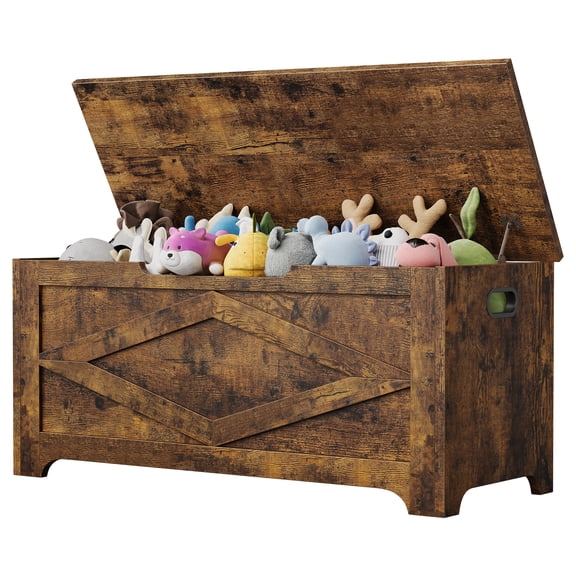 Large Wooden Storage Chest Bench – Safety Hinges, Multipurpose Farmhouse Organizer for Entryway, Bedroom, Living Room – Easy Assembly, Lift-Top Toy and Shoe Trunk