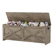 Large Wooden Storage Chest with Safety Hinges   47.2" Lift-Top Trunk Bench, 300 lbs Capacity, Entryway Shoe and Toy Organizer for Bedroom & Living Room, Farmhouse Style, Easy Assembly, Washed Ash