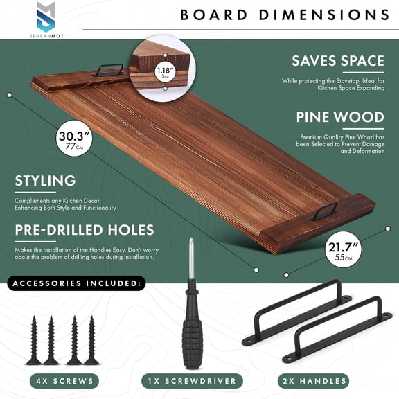Large Wooden Stove Top Cover - Multi-Functional Cutting Board & Serving Tray for Electric Gas Ranges
