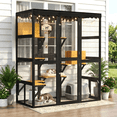 thumbnail image 1 of Large Wooden Walk-in Catio Enclosure, Indoor Outdoor Cat House with Window Connection, 2 Condos, 5 Platforms, 4 Doors, Weatherproof Roof Cover, 1 of 11