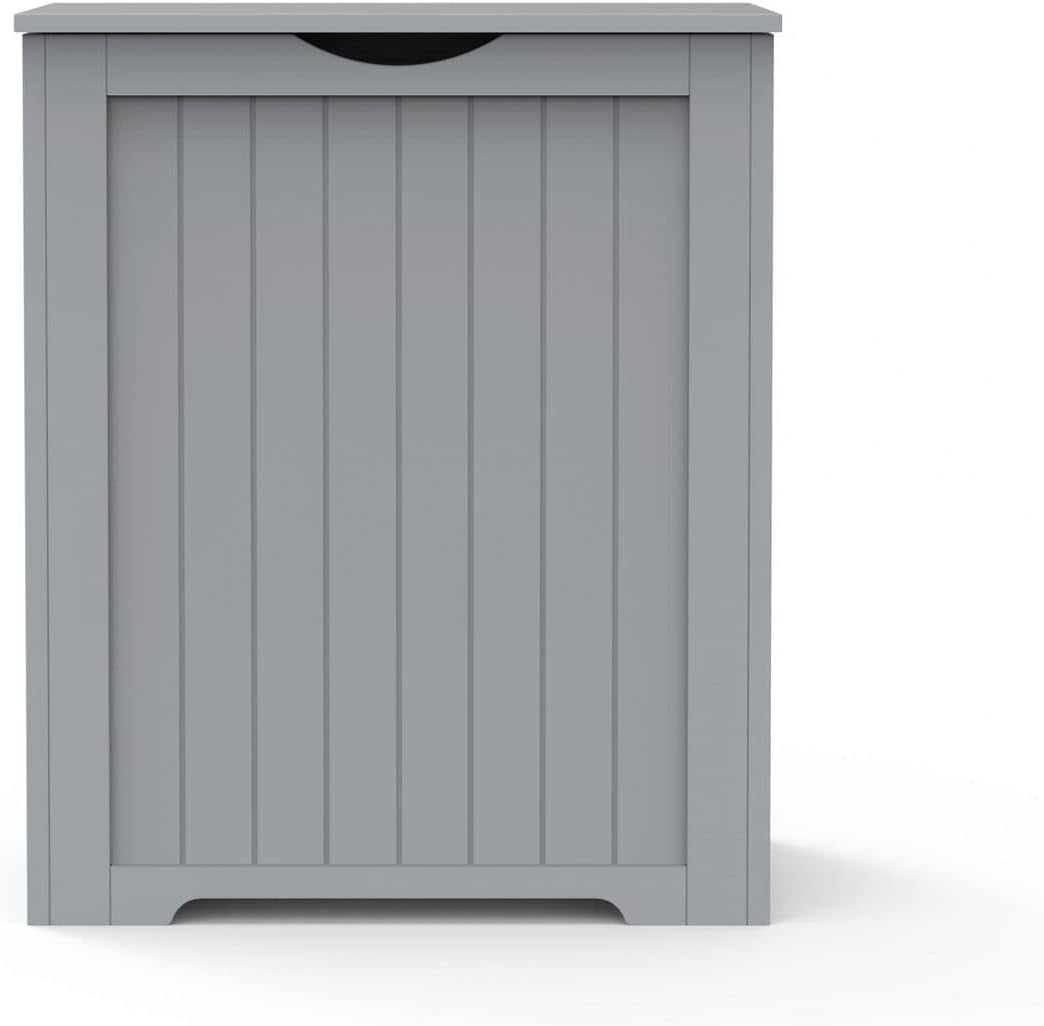 Large Wooden White Box Laundry Hamper With Lid, Free Standing Storage Bins, Clothes Organizer Basket For Bedroom, Bathroom, And Laundry Room (Grey)